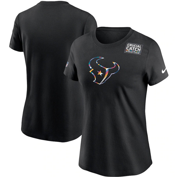 Women's Houston Texans Black NFL 2020 Sideline Crucial Catch Performance T-Shirt(Run Small)